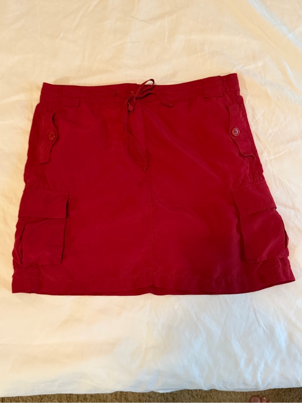 J.Crew Red Silk Cargo Mini Skirt Size 12 Drawstring Utility Y2K